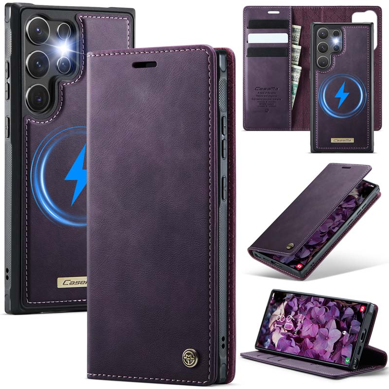 Caseme Leather Magnetic Flip Detachable Wallet Phone Case Purple