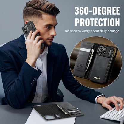 Caseme Leather Magnetic Flip Detachable Wallet Phone Case Black