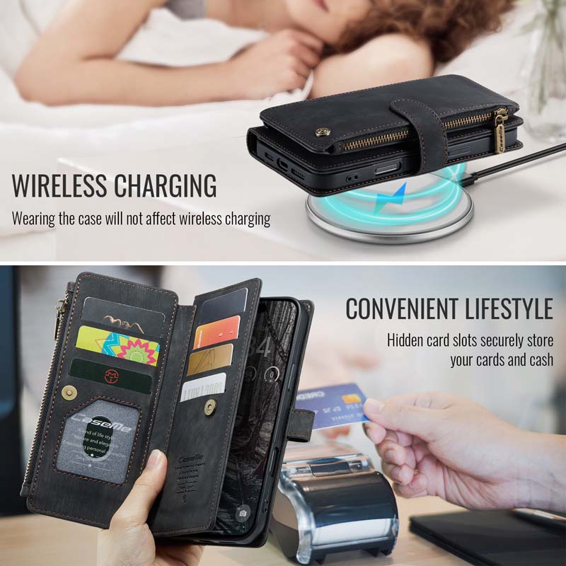 CaseMe Retro Zipper Wallet Case Black