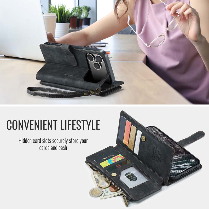 CaseMe Retro Zipper Wallet Case Black