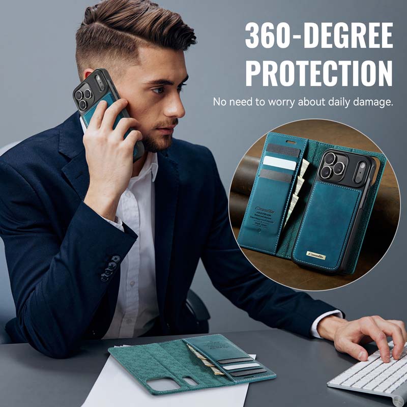 Caseme Leather Magnetic Flip Detachable Wallet Phone Case Blue Green