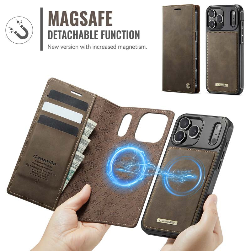 Caseme Leather Magnetic Flip Detachable Wallet Phone Case Brown
