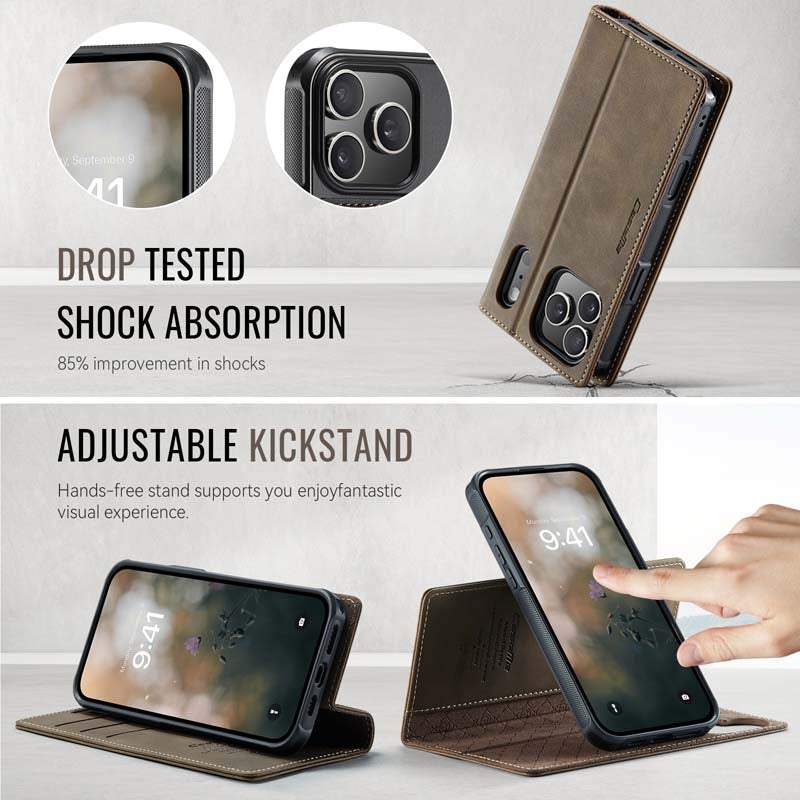 Caseme Leather Magnetic Flip Detachable Wallet Phone Case Brown