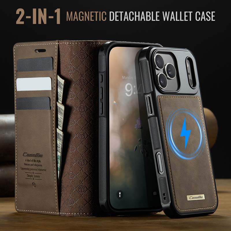 Caseme Leather Magnetic Flip Detachable Wallet Phone Case Brown