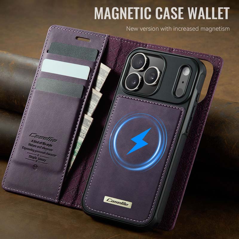 Caseme Leather Magnetic Flip Detachable Wallet Phone Case Purple