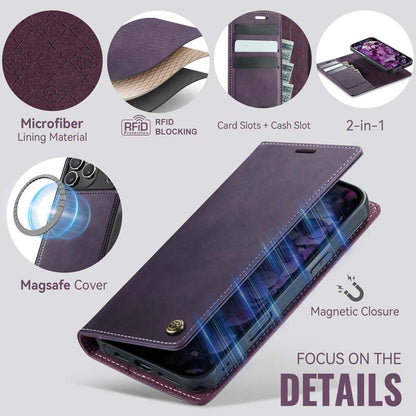 Caseme Leather Magnetic Flip Detachable Wallet Phone Case Purple