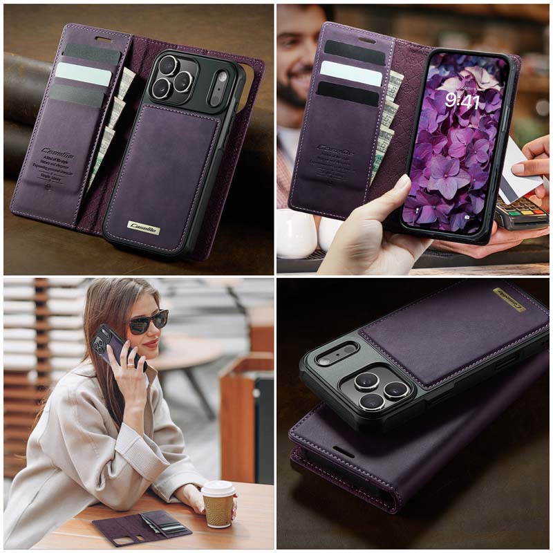 Caseme Leather Magnetic Flip Detachable Wallet Phone Case Purple