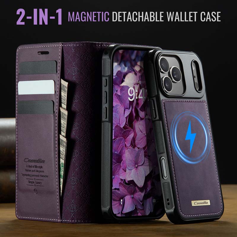 Caseme Leather Magnetic Flip Detachable Wallet Phone Case Purple