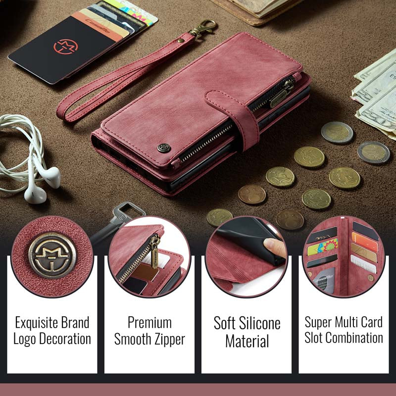 CaseMe Retro Zipper Wallet Case Red