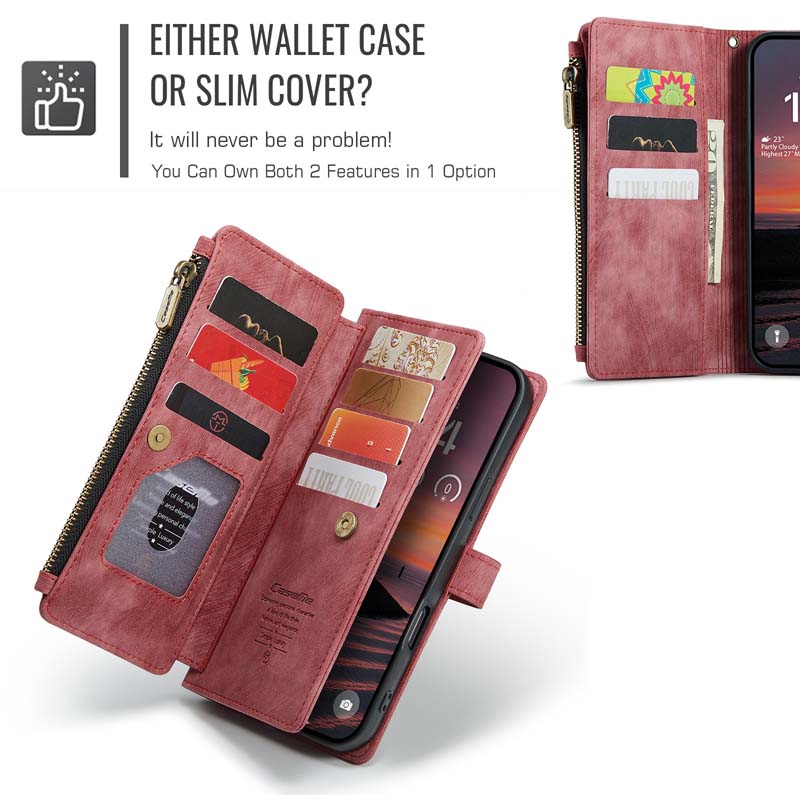 CaseMe Retro Zipper Wallet Case Red
