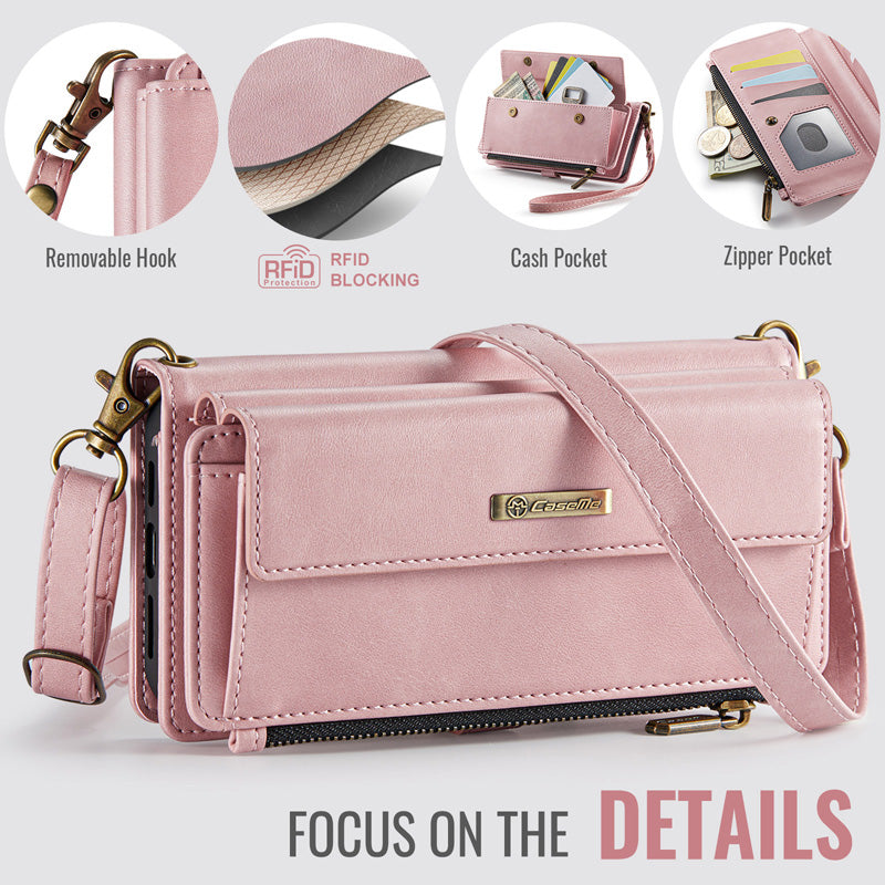 Caseme Crossbody Leather Wallet RFID Phone Case Pink