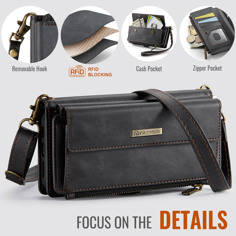 Caseme Crossbody Leather Wallet RFID Phone Case Black
