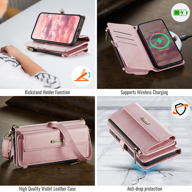 Caseme Crossbody Leather Wallet RFID Phone Case Pink