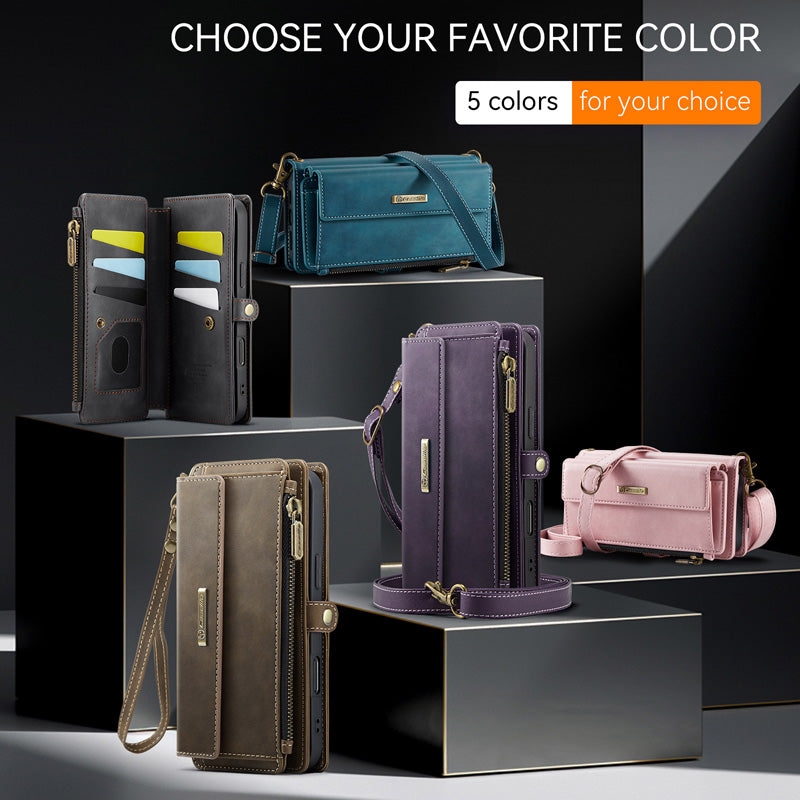 Caseme Crossbody Leather Wallet RFID Phone Case Brown