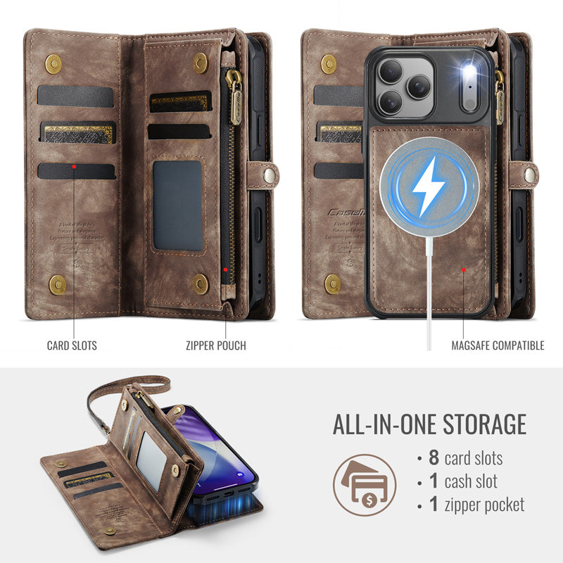 CaseMe Zipper Wallet Detachable Case Brown