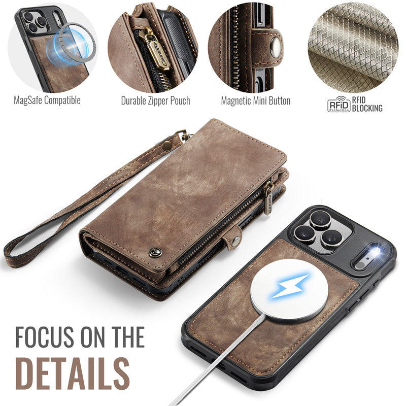 CaseMe Zipper Wallet Detachable Case Brown
