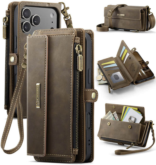 Caseme Crossbody Leather Wallet RFID Phone Case Brown