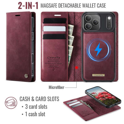 Caseme Leather Magnetic Flip Detachable Wallet Phone Case Red Wine