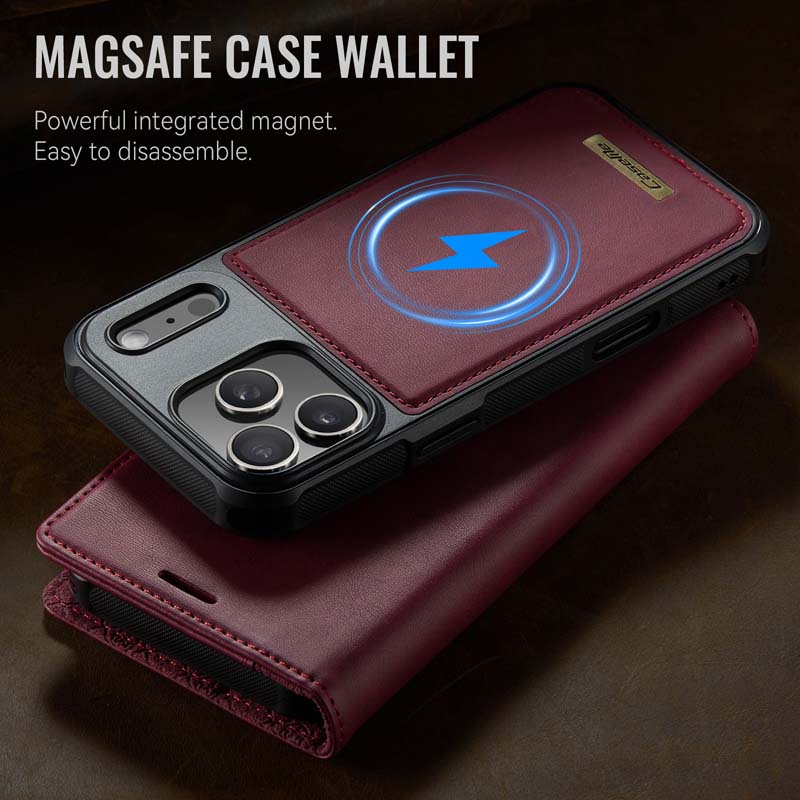 Caseme Leather Magnetic Flip Detachable Wallet Phone Case Red Wine
