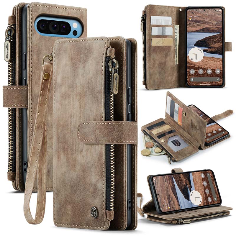 CaseMe Retro Zipper Wallet Case Brown