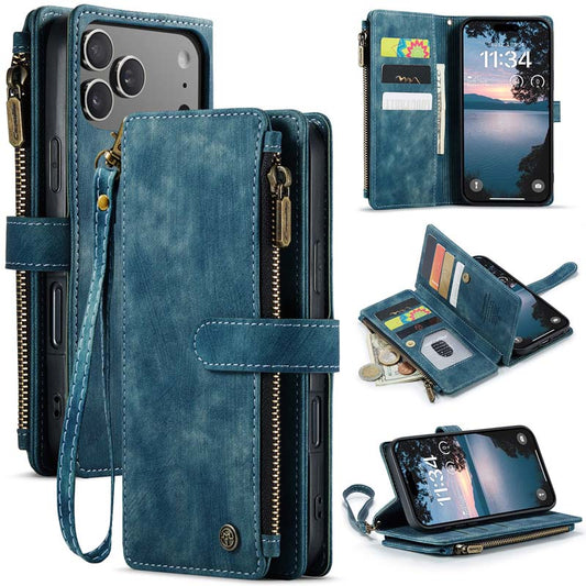 CaseMe Retro Zipper Wallet Case Blue
